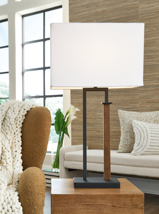 Myers Furniture Outlet - Ashley Furniture - Voslen Lighting - Metal Table Lamp (Set of 2) / Black/Brown - L204554