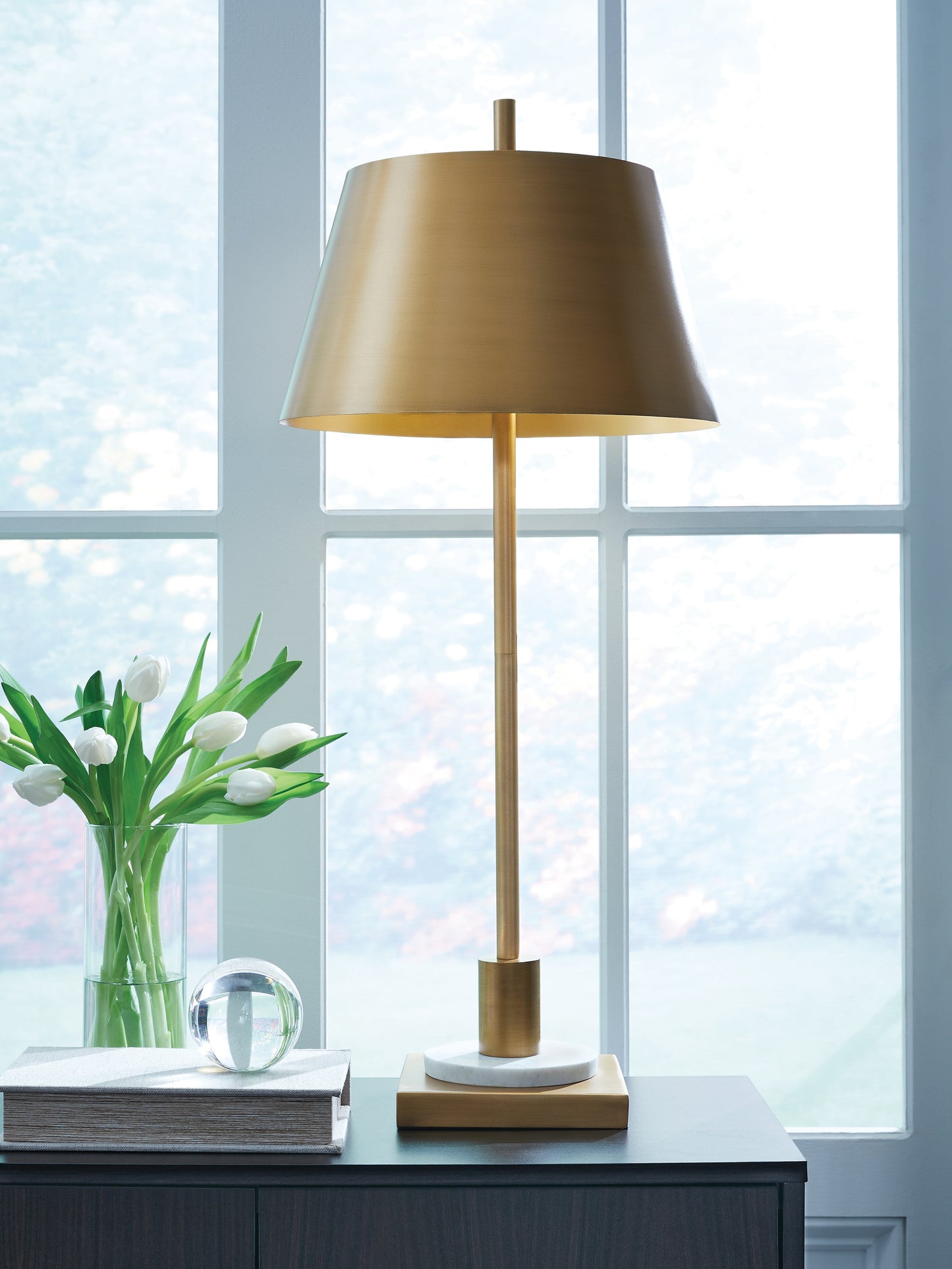Myers Furniture Outlet - Ashley Furniture - Fritzburn Lighting - Metal Table Lamp (1/CN) / Gold Finish/White - L208444