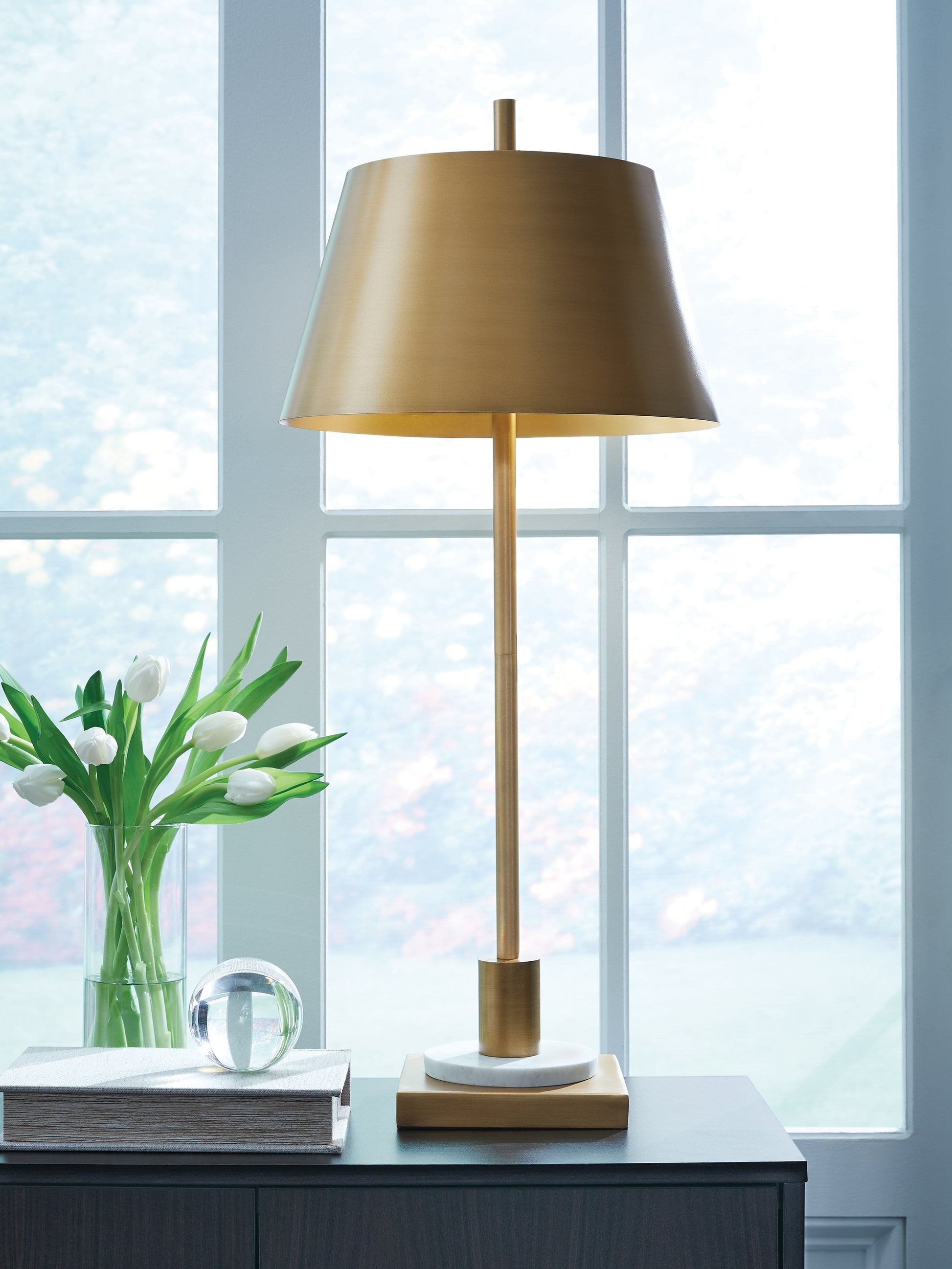 Myers Furniture Outlet - Ashley Furniture - Fritzburn Lighting - Metal Table Lamp (1/CN) / Gold Finish/White - L208444