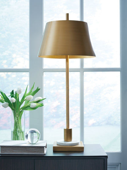 Myers Furniture Outlet - Ashley Furniture - Fritzburn Lighting - Metal Table Lamp (1/CN) / Gold Finish/White - L208444