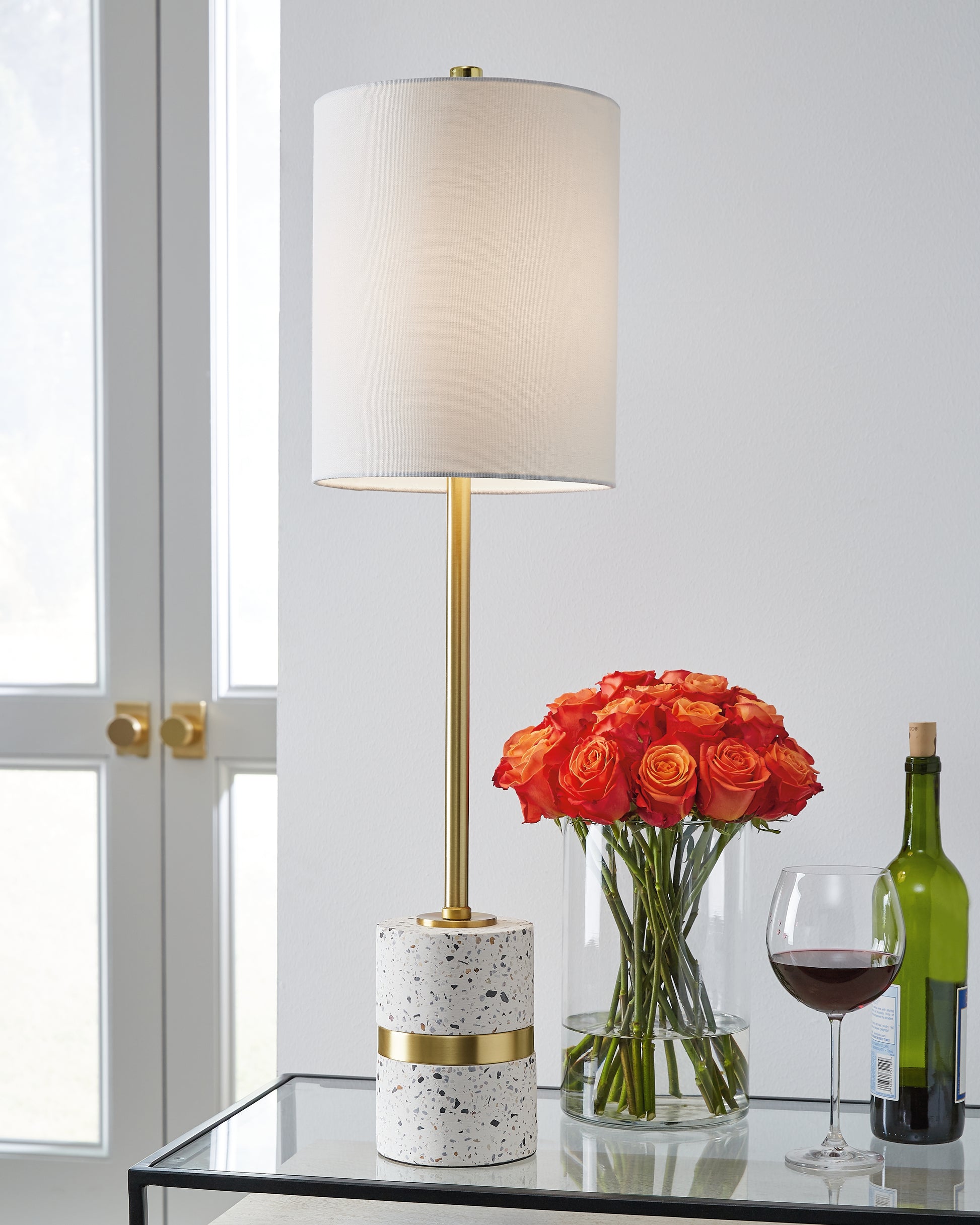 Myers Furniture Outlet - Ashley Furniture - Maywick Lighting - Table Lamp (Set of 2) / White/Brass Finish - L235674X2