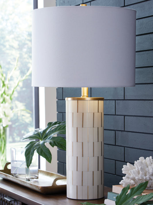 Myers Furniture Outlet - Ashley Furniture - Faridworth Lighting - Poly Table Lamp (1/CN) / White/Gold Finish - L235954