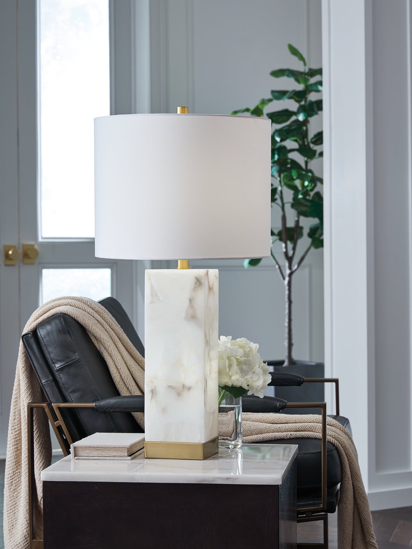 Myers Furniture Outlet - Ashley Furniture - Linderfield Lighting - Alabaster Table Lamp (1/CN) / White/Gold Finish - L429094