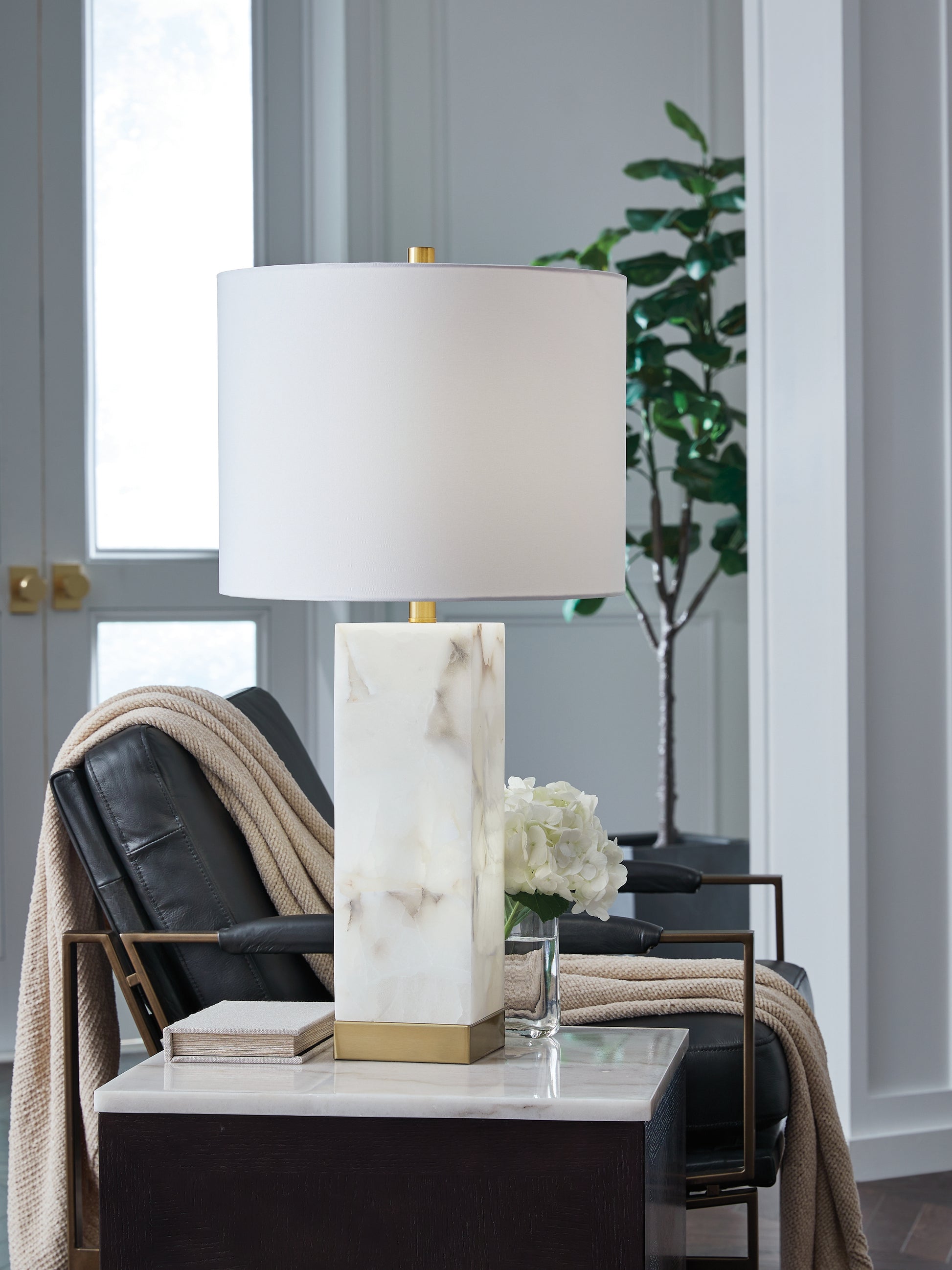 Myers Furniture Outlet - Ashley Furniture - Linderfield Lighting - Alabaster Table Lamp (1/CN) / White/Gold Finish - L429094