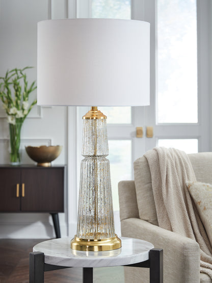 Myers Furniture Outlet - Ashley Furniture - Bakersboro Lighting - Glass Table Lamp (1/CN) / Clear/Gold Finish - L430884