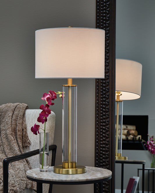 Myers Furniture Outlet - Ashley Furniture - Orenman Lighting - Glass Table Lamp (Set of 2) / Clear/Brass Finish - L431584
