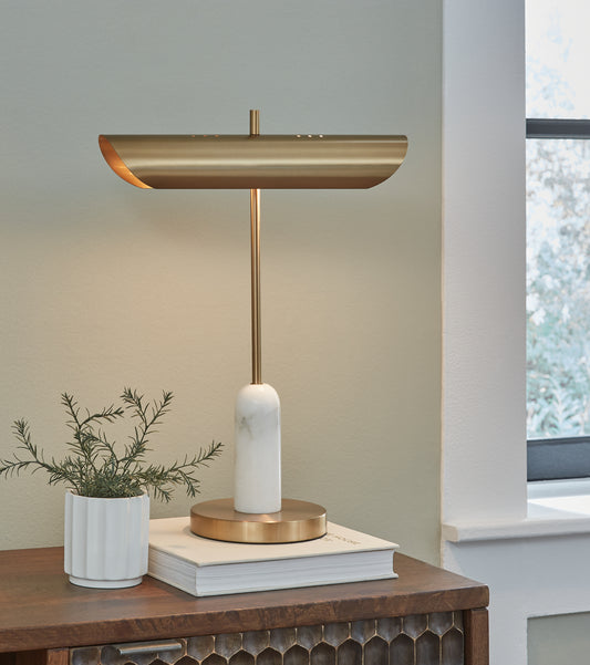 Myers Furniture Outlet - Ashley Furniture - Rowleigh Lighting - Marble Desk Lamp (1/CN) / Gold Finish/White - L734392