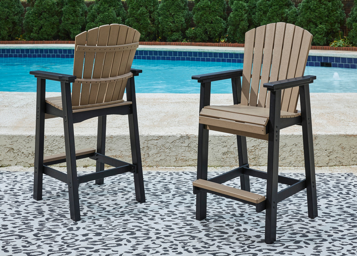 Myers Furniture Outlet - Ashley Furniture - Fairen Trail Outdoor - Tall Barstool (Set of 2) / Black/Driftwood - P211-130