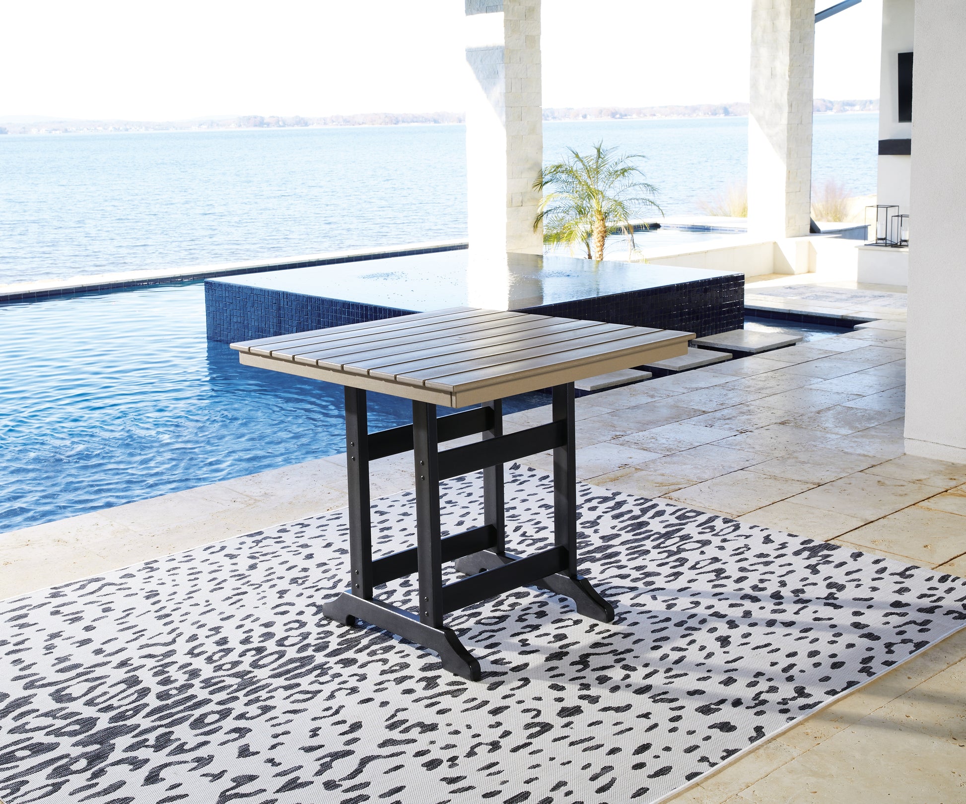 Myers Furniture Outlet - Ashley Furniture - Fairen Trail Outdoor - Square Counter TBL w/UMB OPT / Black/Driftwood - P211-632