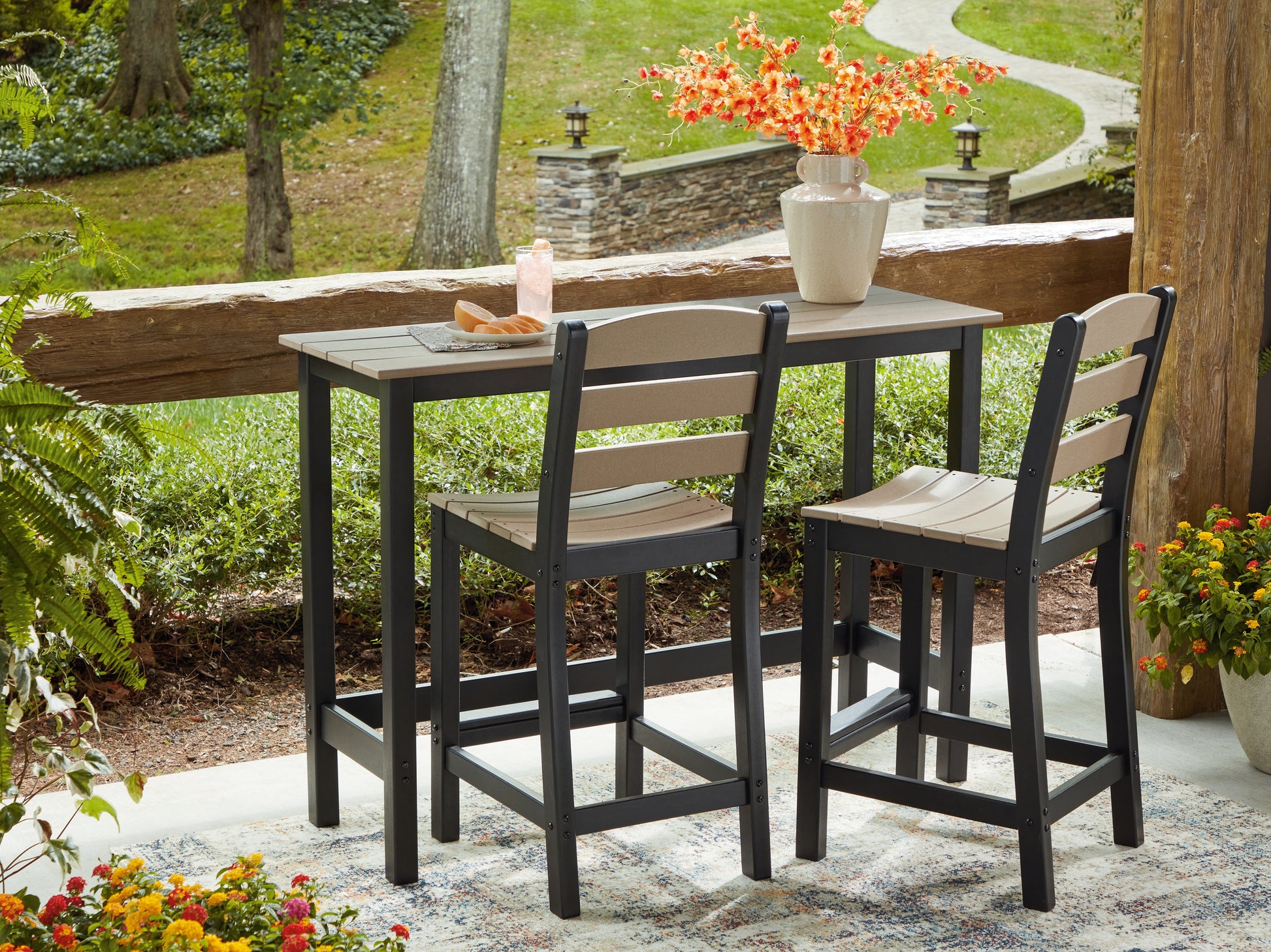 Myers Furniture Outlet - Ashley Furniture - Shoreline Beach Outdoor - Counter Table Set (3/CN) / Black/Beige - PCP221-113