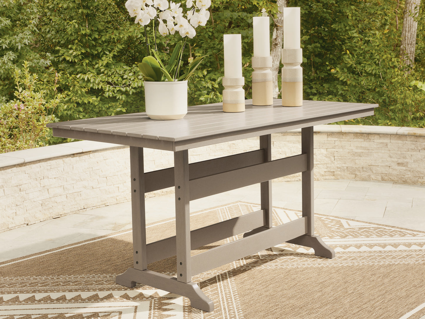Myers Furniture Outlet - Ashley Furniture - Seacliff Beach Outdoor - RECT COUNTER TABLE W/UMB OPT / Medium Brown - PCP228-642