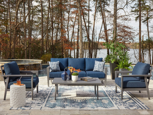 Myers Furniture Outlet - Ashley Furniture - Gali Outdoor - Sofa/Chairs/Table Set (4/CN) / Gray/Blue - P275-081