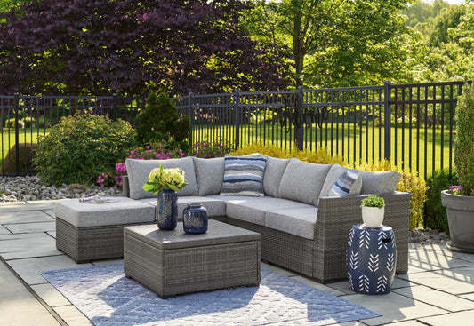 Myers Furniture Outlet - Ashley Furniture - Petal Road Outdoor - LoveseatSEC/OTTO/TBL Set(4/CN) / Gray - P297-070