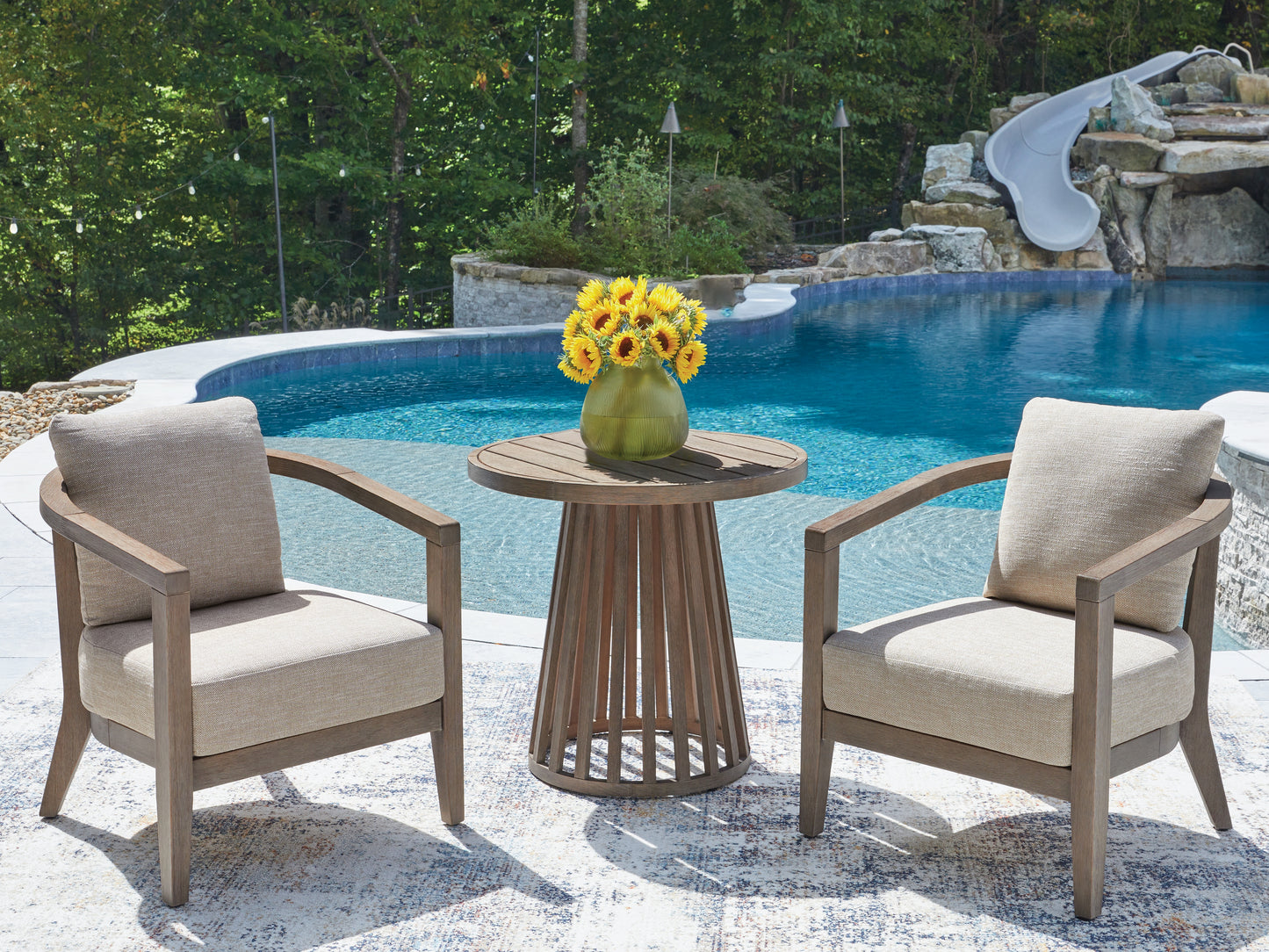Myers Furniture Outlet - Ashley Furniture - Joy Lagoon Outdoor - Chairs w/CUSH/Table Set (3/CN) - PCP310-050