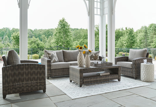 Myers Furniture Outlet - Ashley Furniture - Oasis Court Outdoor - Sofa/Chairs/Table Set (4/CN) / Gray - P335-081