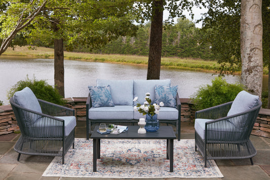 Myers Furniture Outlet - Ashley Furniture - Bridges Beach Outdoor - Love/Chairs/Table Set (4/CN) / Gray - PCP391-080