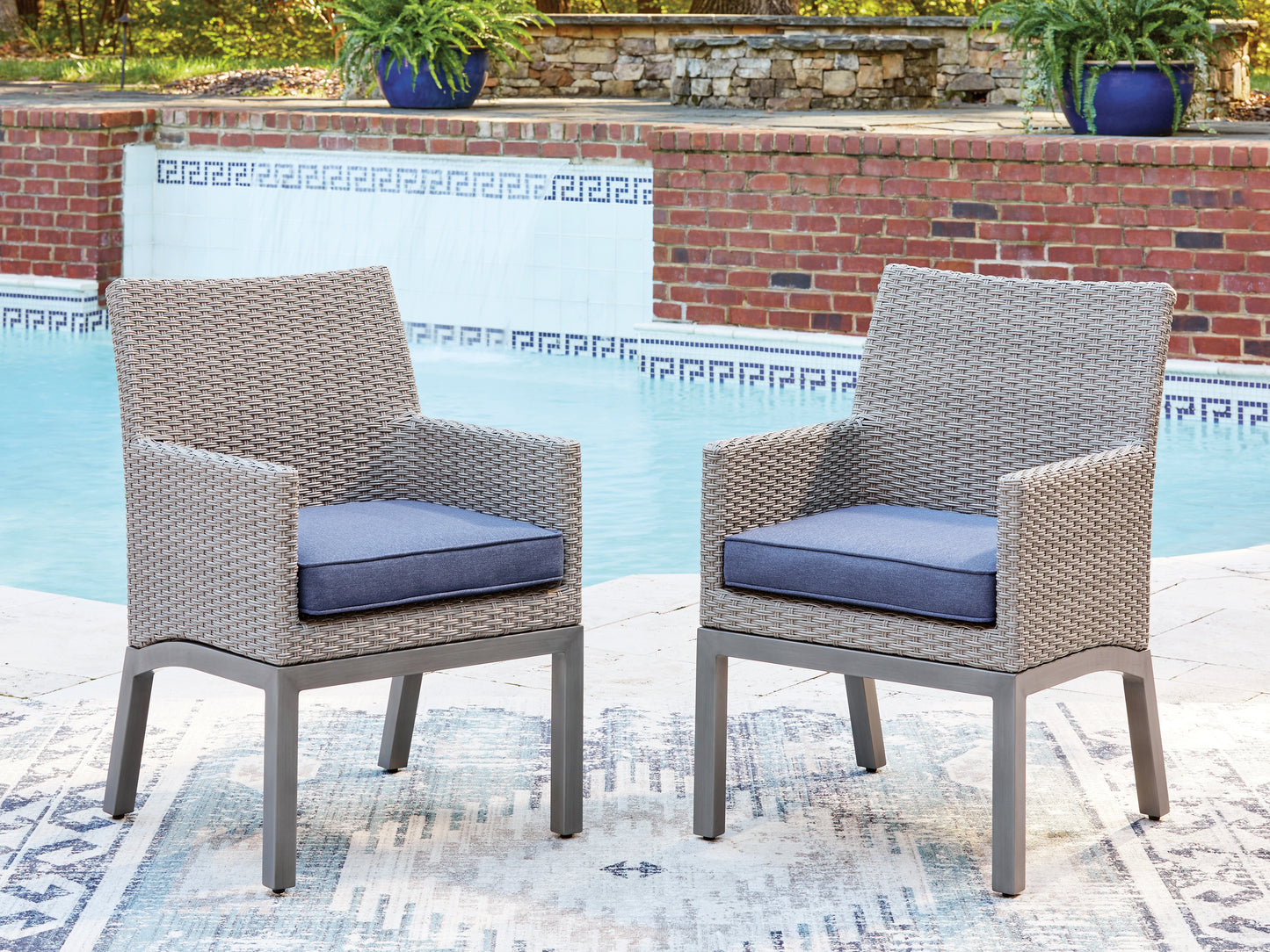 Myers Furniture Outlet - Ashley Furniture - Half Moon Beach Outdoor - Arm Chair With Cushion (Set of 2) / Blue/Gray - PCP418-601A