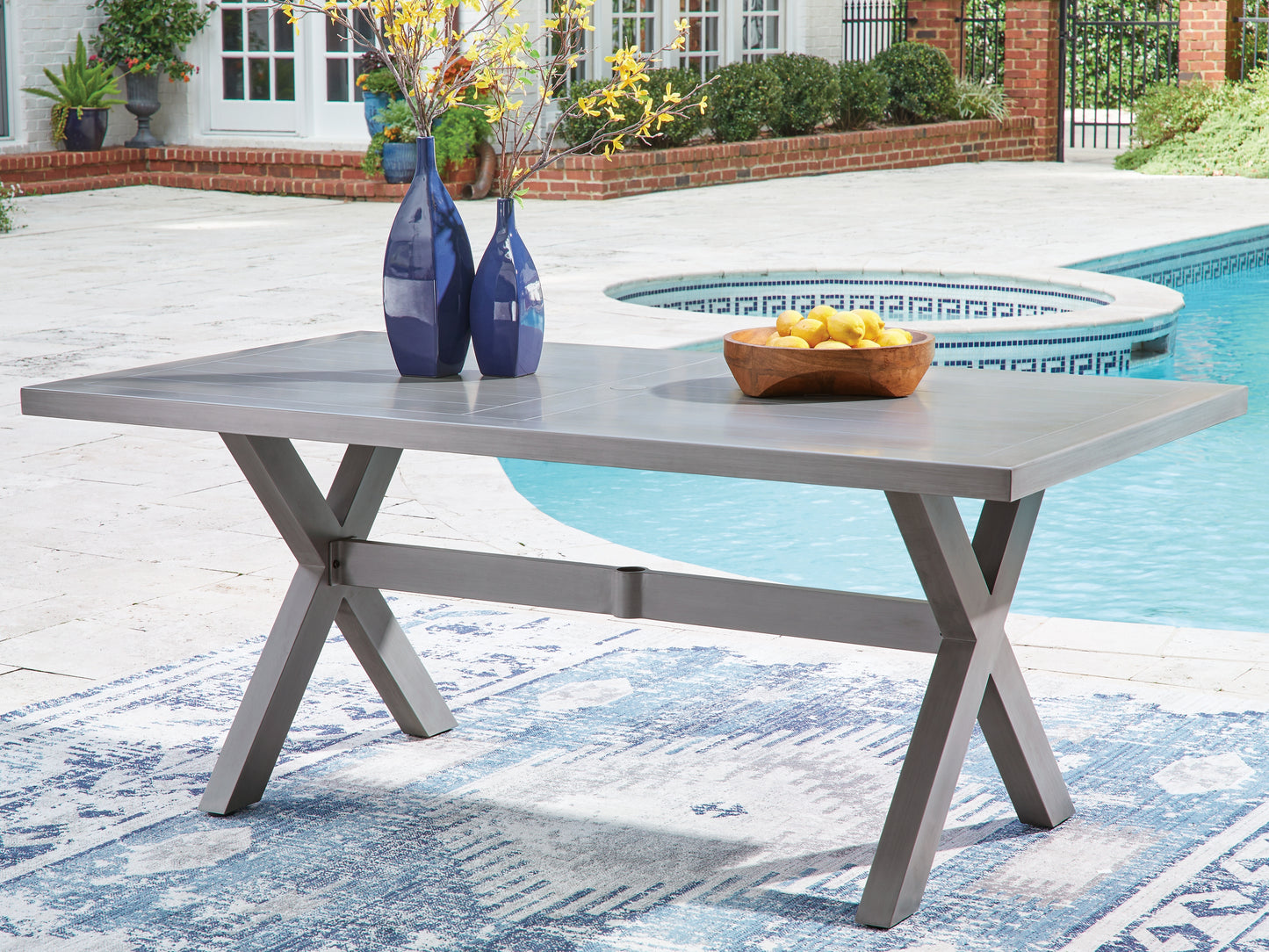 Myers Furniture Outlet - Ashley Furniture - Half Moon Beach Outdoor - RECT Dining Table w/UMB OPT / Gray - PCP418-625