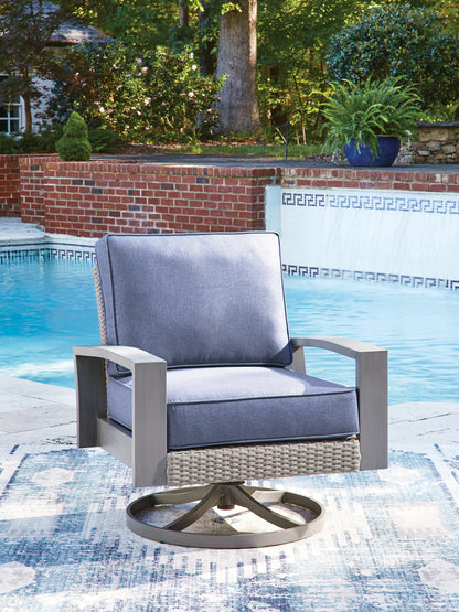 Myers Furniture Outlet - Ashley Furniture - Half Moon Beach Outdoor - Swivel Lounge w/ Cushion / Blue/Gray - PCP418-821