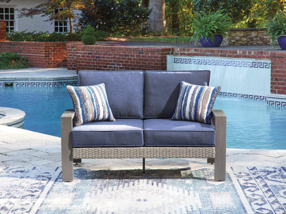 Myers Furniture Outlet - Ashley Furniture - Half Moon Beach Outdoor - Loveseat w/Cushion / Blue/Gray - PCP418-835