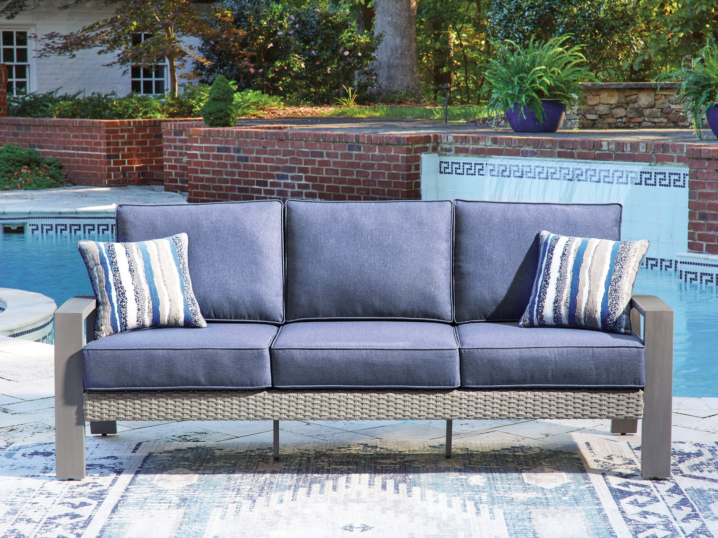 Myers Furniture Outlet - Ashley Furniture - Half Moon Beach Outdoor - Sofa with Cushion / Blue/Gray - PCP418-838