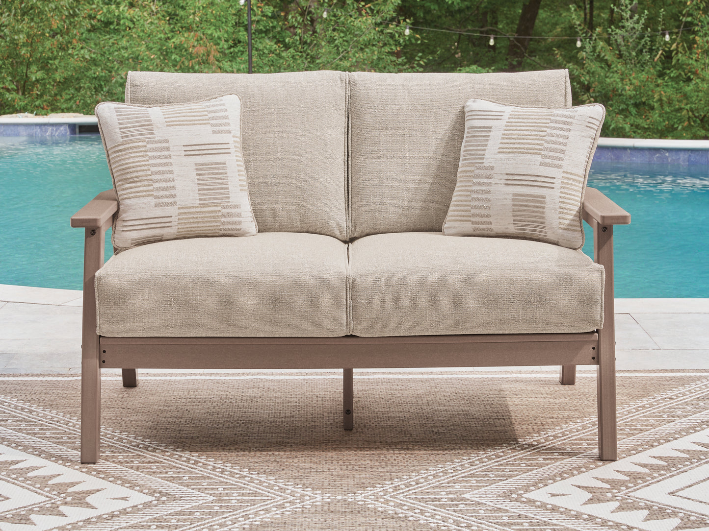 Myers Furniture Outlet - Ashley Furniture - Grover Beach Outdoor - Loveseat w/Cushion / Driftwood - PCP422-835