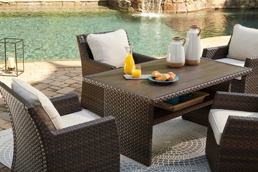 Myers Furniture Outlet - Ashley Furniture - Easy Isle Outdoor - RECT Multi-Use Table / Dark Brown/Beige - P455-625