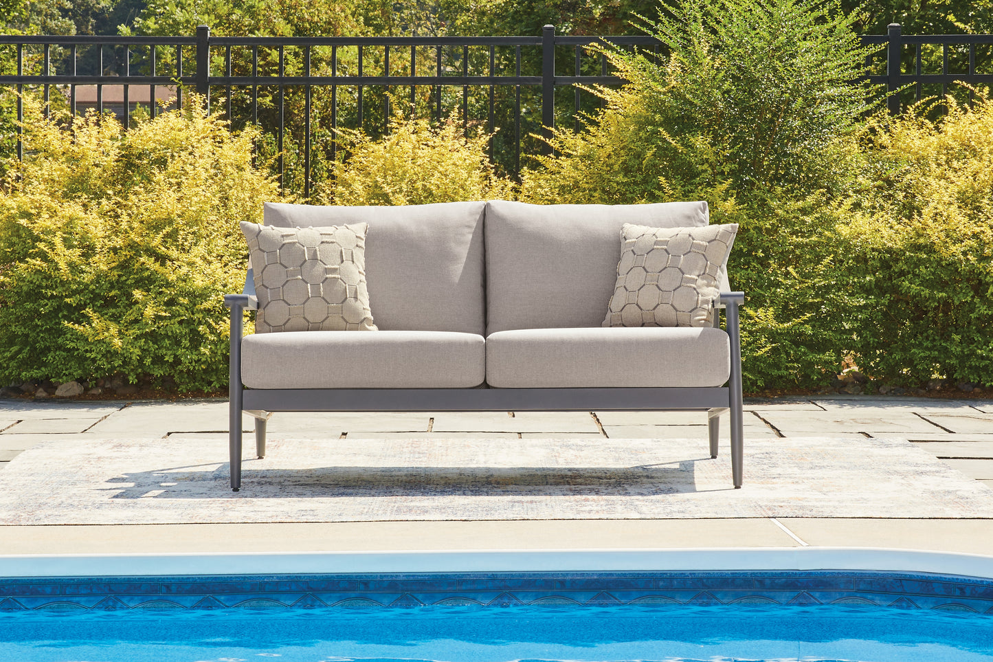 Myers Furniture Outlet - Ashley Furniture - Ocean Beach Outdoor - Loveseat w/Cushion / Gray - PCP510-835