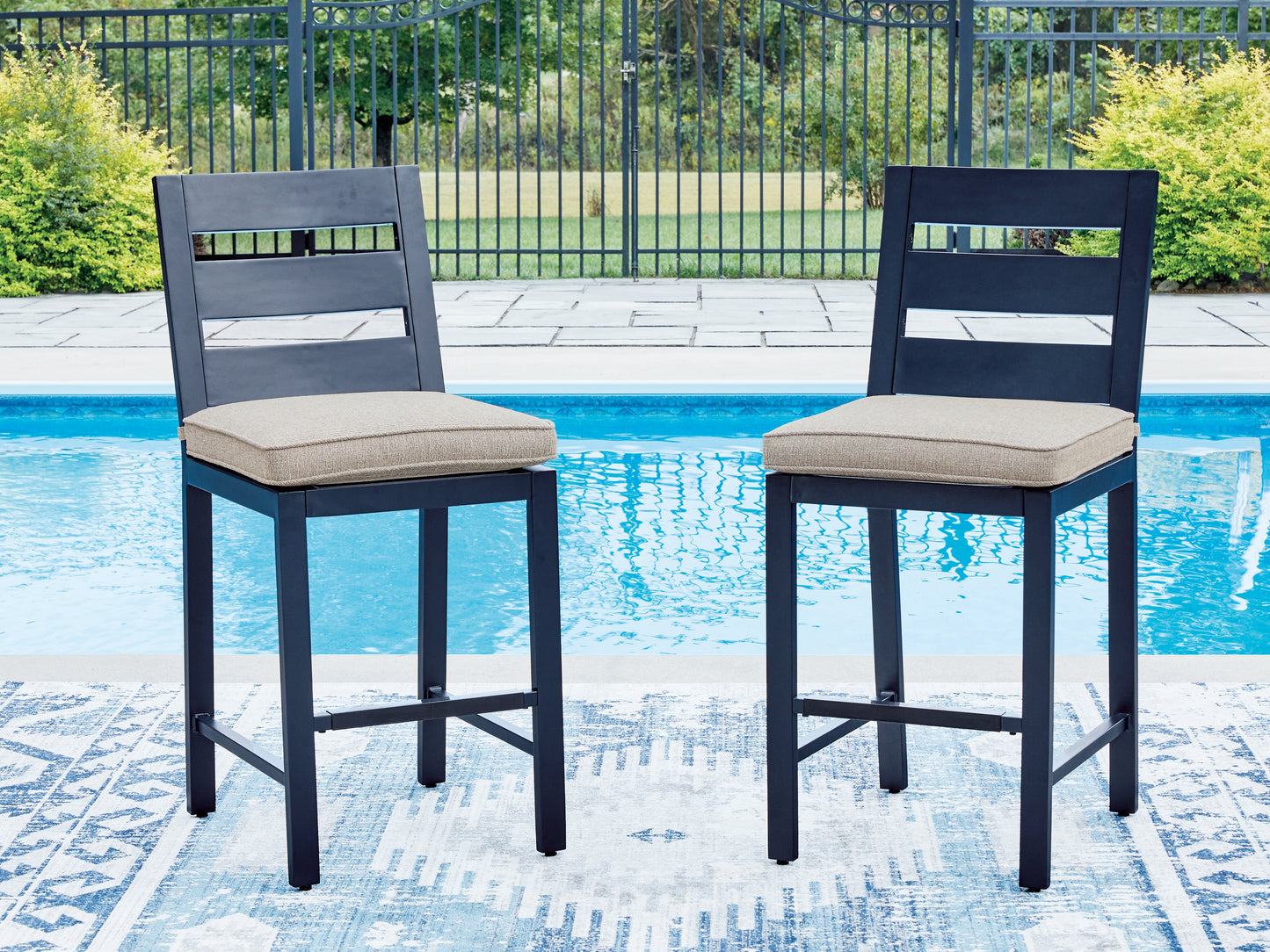 Myers Furniture Outlet - Ashley Furniture - East Beach Outdoor - Barstool (Set of 2) / Navy Blue - PCP587-124
