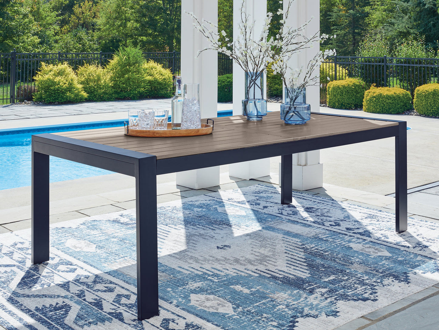 Myers Furniture Outlet - Ashley Furniture - East Beach Outdoor - RECT Dining Table w/UMB OPT / Navy Blue/Driftwood - PCP587-625