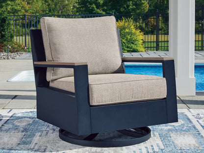 Myers Furniture Outlet - Ashley Furniture - East Beach Outdoor - Swivel Glider Chair w/Cushion / Navy Blue/Driftwood - PCP587-821