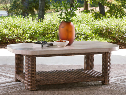 Myers Furniture Outlet - Ashley Furniture - Dolan Creek Outdoor - Rectangular Cocktail Table / Beige/Brown - PCP610-701