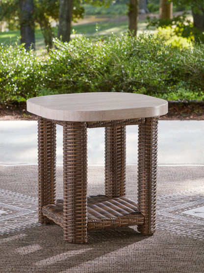 Myers Furniture Outlet - Ashley Furniture - Dolan Creek Outdoor - Square End Table / Beige/Brown - PCP610-702
