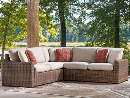 Myers Furniture Outlet - Ashley Furniture - Dolan Creek Outdoor - 3-Piece Outdoor Sectional / Beige/Brown - PCP610P1