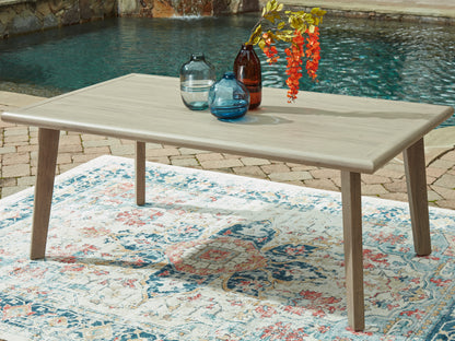 Myers Furniture Outlet - Ashley Furniture - Cliff Trails Outdoor - RECT Dining Table w/UMB OPT / Beige - PCP690-625