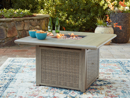 Myers Furniture Outlet - Ashley Furniture - Cliff Trails Outdoor - Square Fire Pit Table / Beige - PCP690-772