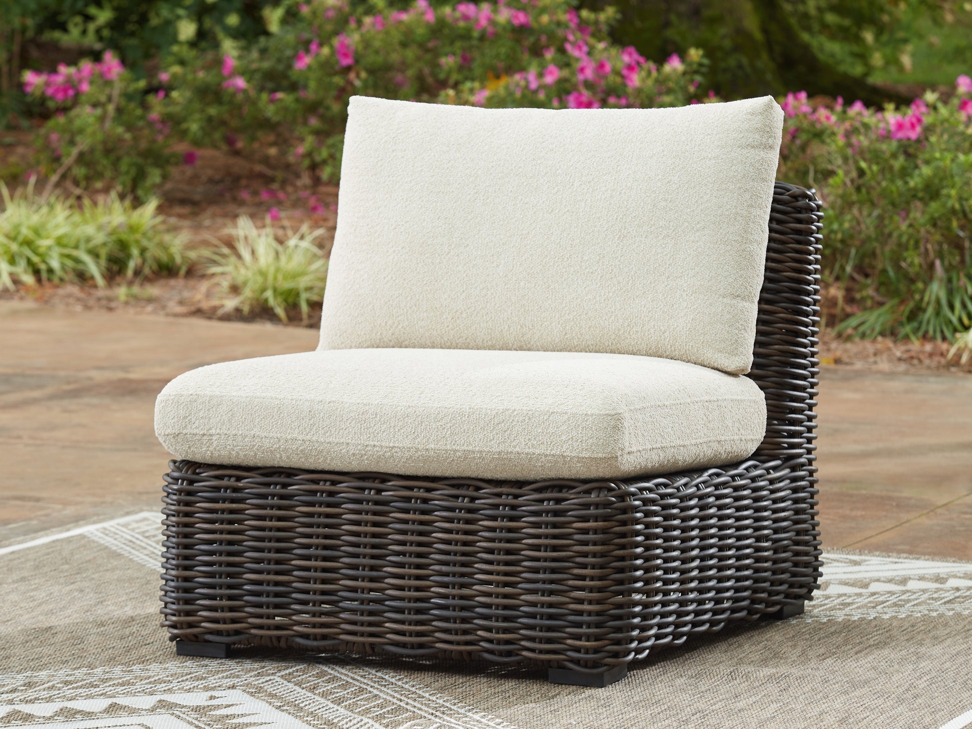 Myers Furniture Outlet - Ashley Furniture - Kimora Outdoor - Armless Chair w/Cushion / Beige/Dark Brown - P711-846