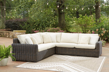 Myers Furniture Outlet - Ashley Furniture - Kimora Outdoor - 3-Piece Outdoor Sectional / Beige/Dark Brown - P711P1