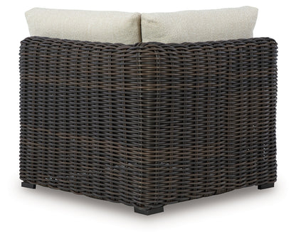 Myers Furniture Outlet - Ashley Furniture - Kimora Outdoor - Corner with Cushion / Beige/Dark Brown - P711-877