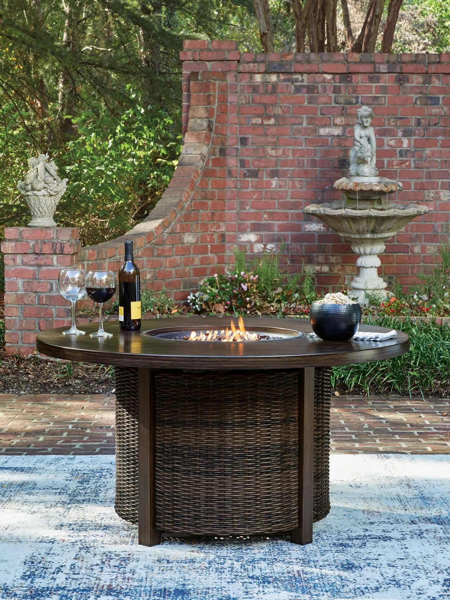 Myers Furniture Outlet - Ashley Furniture - Monterey Point Outdoor - Round Fire Pit Table / Dark Brown - PCP760-776