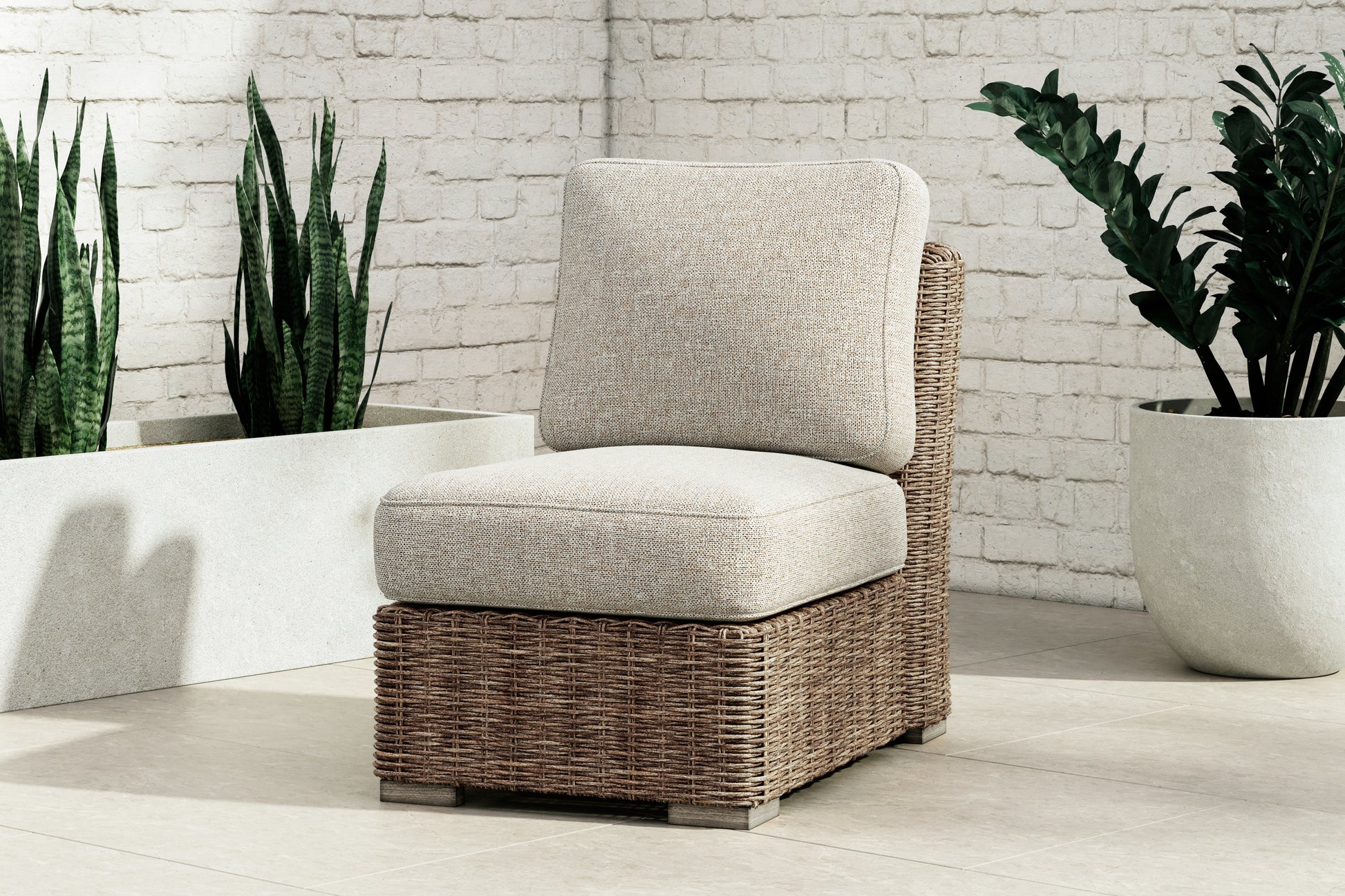 Myers Furniture Outlet - Ashley Furniture - Beachcroft Outdoor - Armless Chair w/Cushion / Beige - P791-846