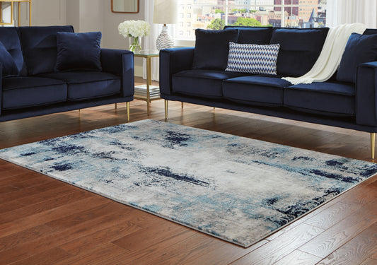 Myers Furniture Outlet - Ashley Furniture - Leonelle Rug - 7'10" x 10' Rug / White/Blue/Gray - R404871