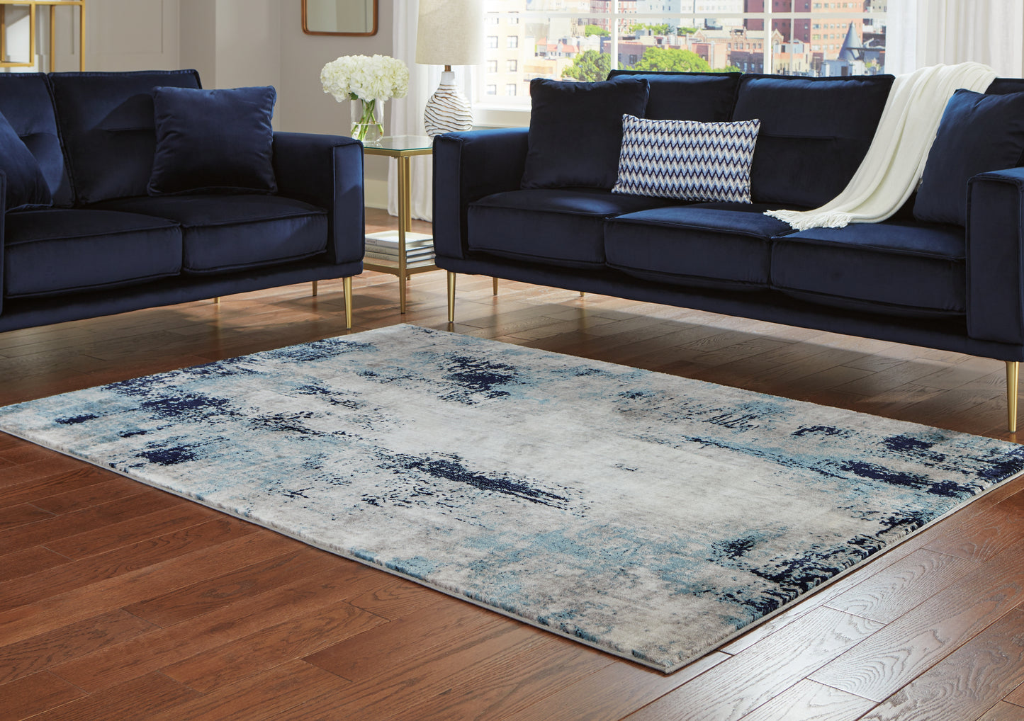 Myers Furniture Outlet - Ashley Furniture - Leonelle Rug - 7'10" x 10' Rug / White/Blue/Gray - R404871