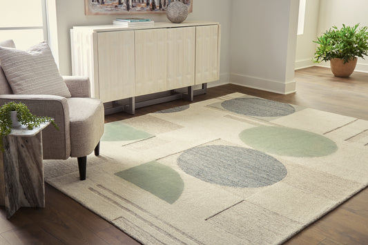Myers Furniture Outlet - Ashley Furniture - Dallane Rug - 5' x 7' Rug / Linen/Blue/Green - R406352