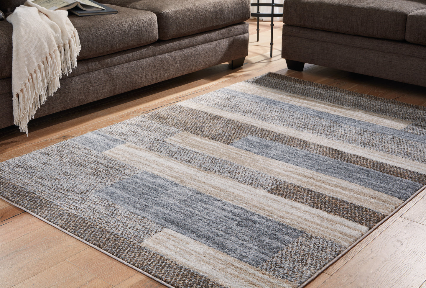 Myers Furniture Outlet - Ashley Furniture - Sethburn Rug - 8' x 10' Rug / Cream/Brown/Gray - R406591