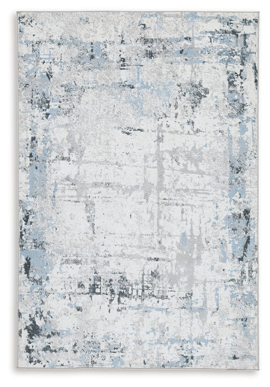 Myers Furniture Outlet - Ashley Furniture - Emertonly Rug - 5' x 7' Washable Rug / Blue/White/Gray - R406982