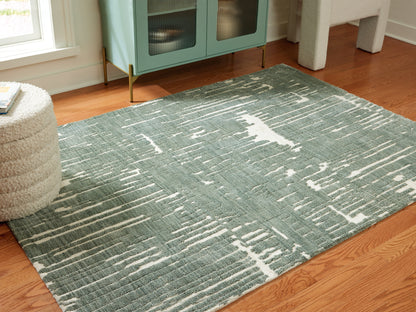 Myers Furniture Outlet - Ashley Furniture - Cayworth Rug - 5' x 7' Rug / Teal/White - R407092