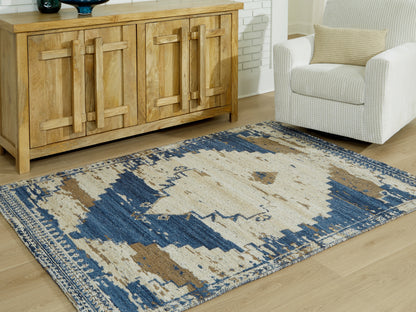 Myers Furniture Outlet - Ashley Furniture - Varnler Rug - 5' x 7' Rug / Blue/Brown/Tan - R407132