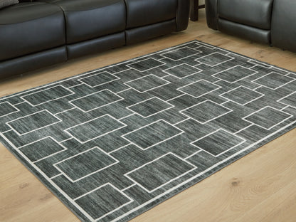 Myers Furniture Outlet - Ashley Furniture - Elderland Rug - Washable 5' x 7' Area Rug / Black/Gray - R407402
