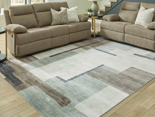 Myers Furniture Outlet - Ashley Furniture - Larkport Rug - Washable 5' x 7' Area Rug / Cream/Brown/Gray - R407412